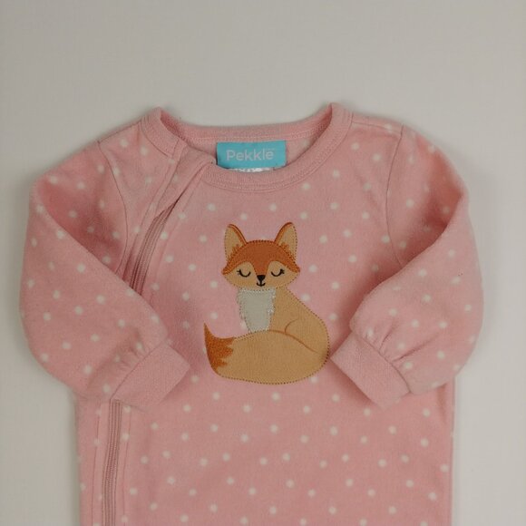 Pekkle Sleepy Fox Polka Dot Footed Fleece Side Zip-Up Pajama 3 Months - Picture 5 of 13